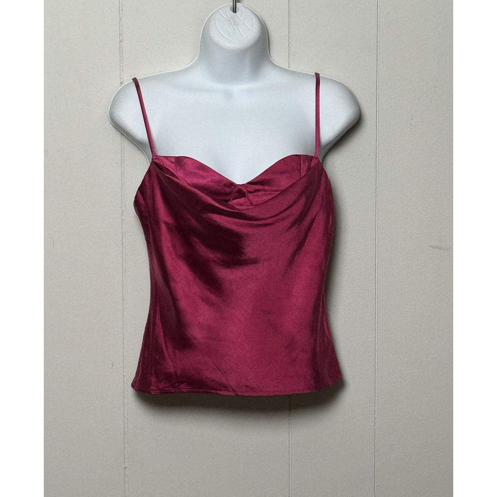 ASTR The Label Women's Fuchsia Satin Cowl Neck Cami Top Size Small